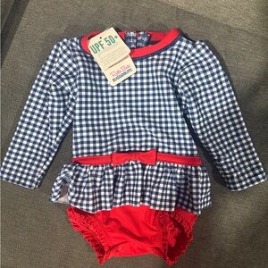 RuffleButts Blue and Red Gingham Swimsuit